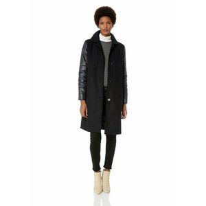 NWT Jones New York Size 6 Black Button Front Long Wool Blend Puffer Sleeve Coat